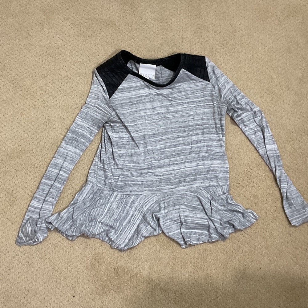 Stylish Gray and Black Long Sleeve Peplum Top